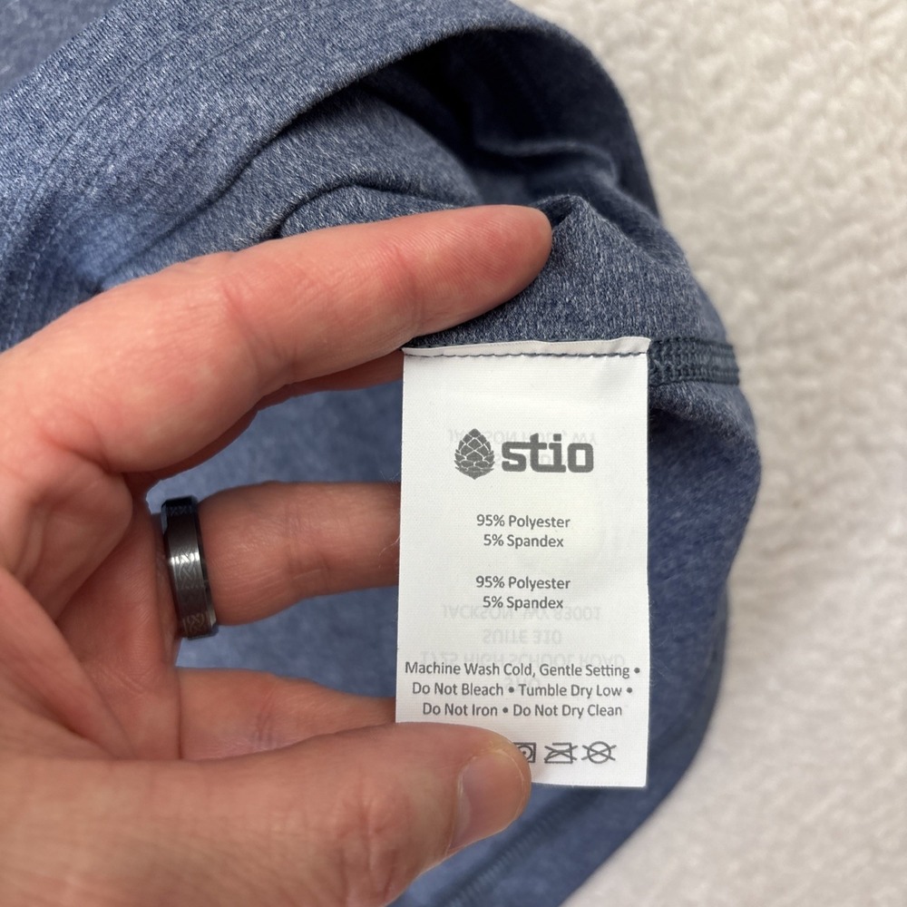 STIO Crester Polo Shirt Mens Medium Blue Performance Stretch Hiking Short Sleeve - Picture 5 of 15
